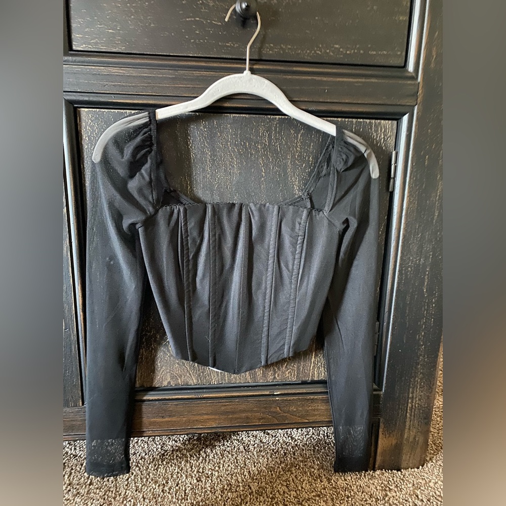Princess Polly Black Long Sleeve Corset Top